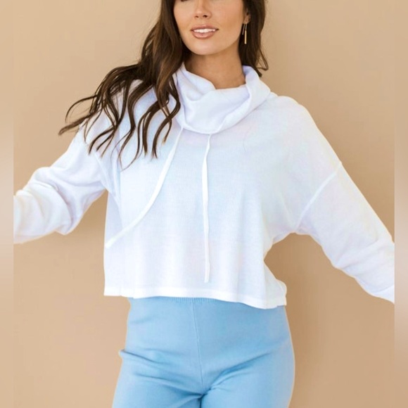 Mono B Tops - NWT Mono B White Waffle Knit Cowl Neck Pull Over Top